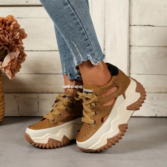 jaycieboutique Shoes - Cutout Breathable Wedge Sandal Sneakers Lace Up Platform Size 8